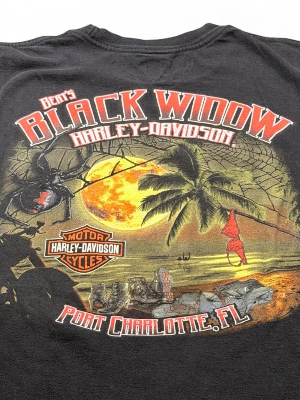 Y2K Harley Davidson Bert's Black Widow Florida Pocket Tee XL